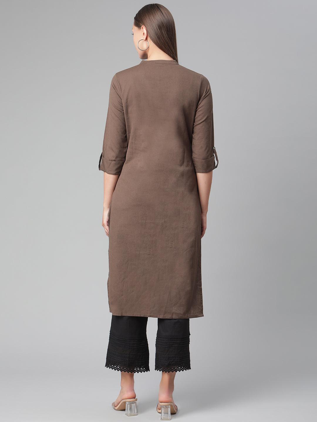  Brown Cotton Straight Kurti -  world