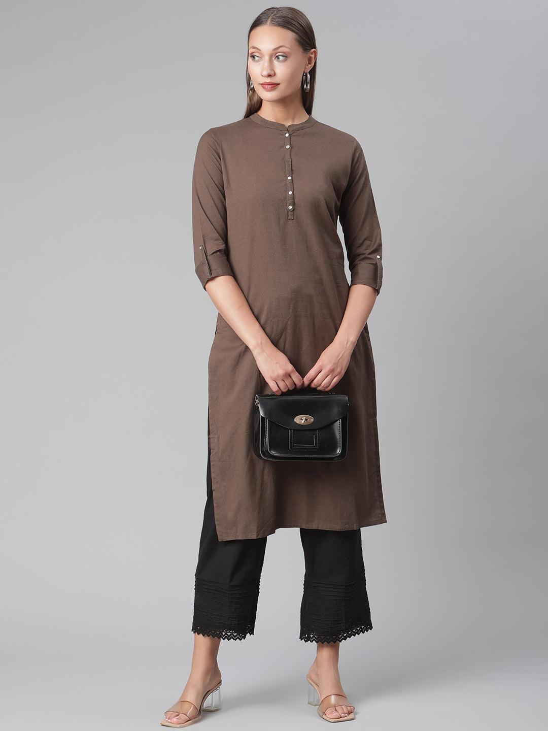 Brown Cotton Straight Kurti -  world