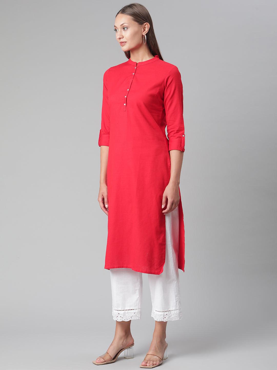  Red Cotton Straight Kurti -  world