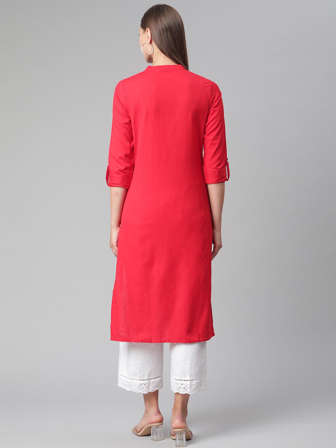  Red Cotton Straight Kurti -  world