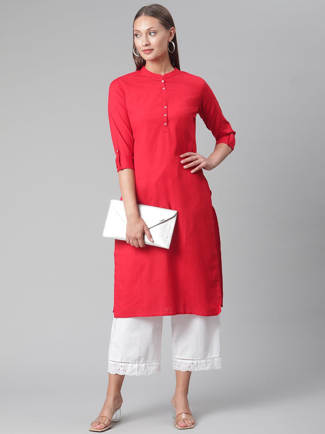  Red Cotton Straight Kurti -  world