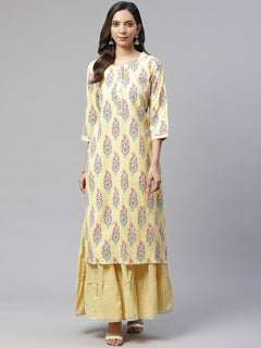 Yellow Rayon Printed Kurti Sharara Set