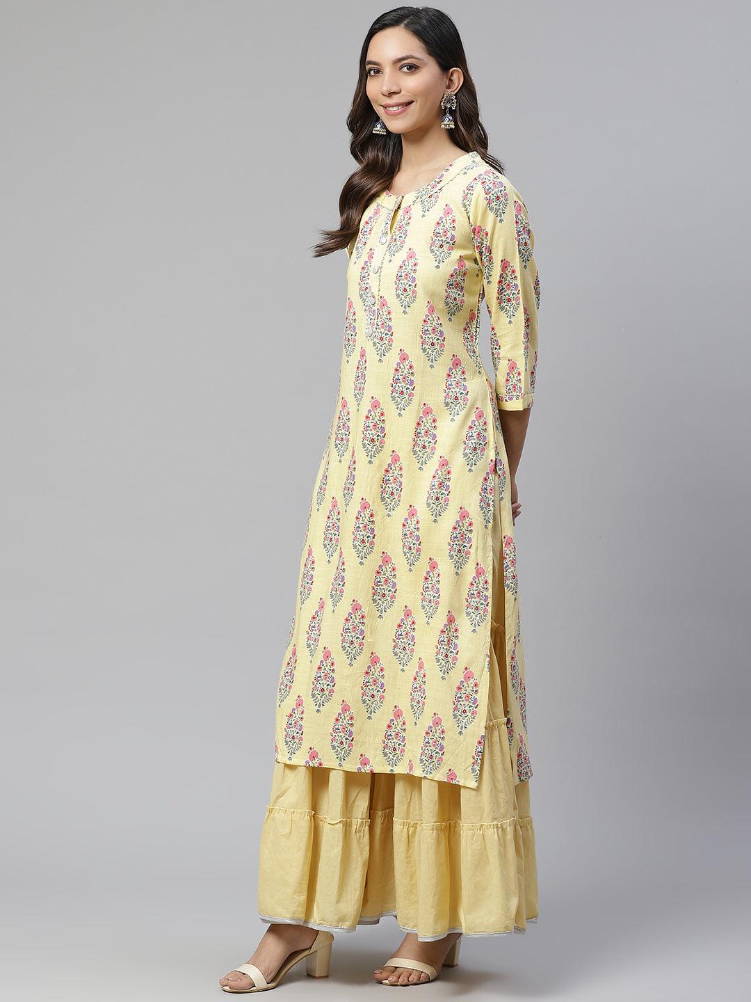  Yellow Rayon Printed Kurti Sharara Set -  world