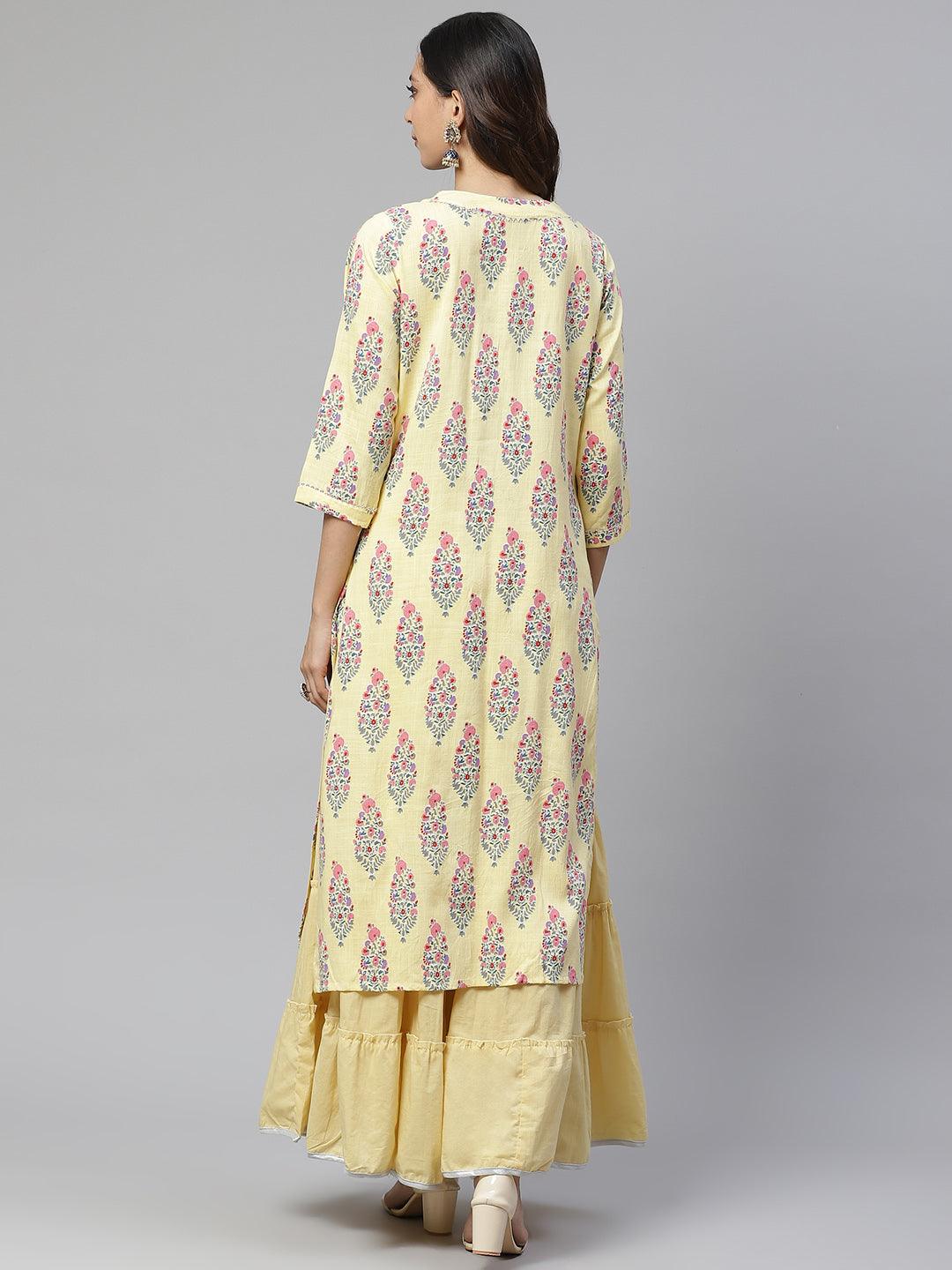  Yellow Rayon Printed Kurti Sharara Set -  world