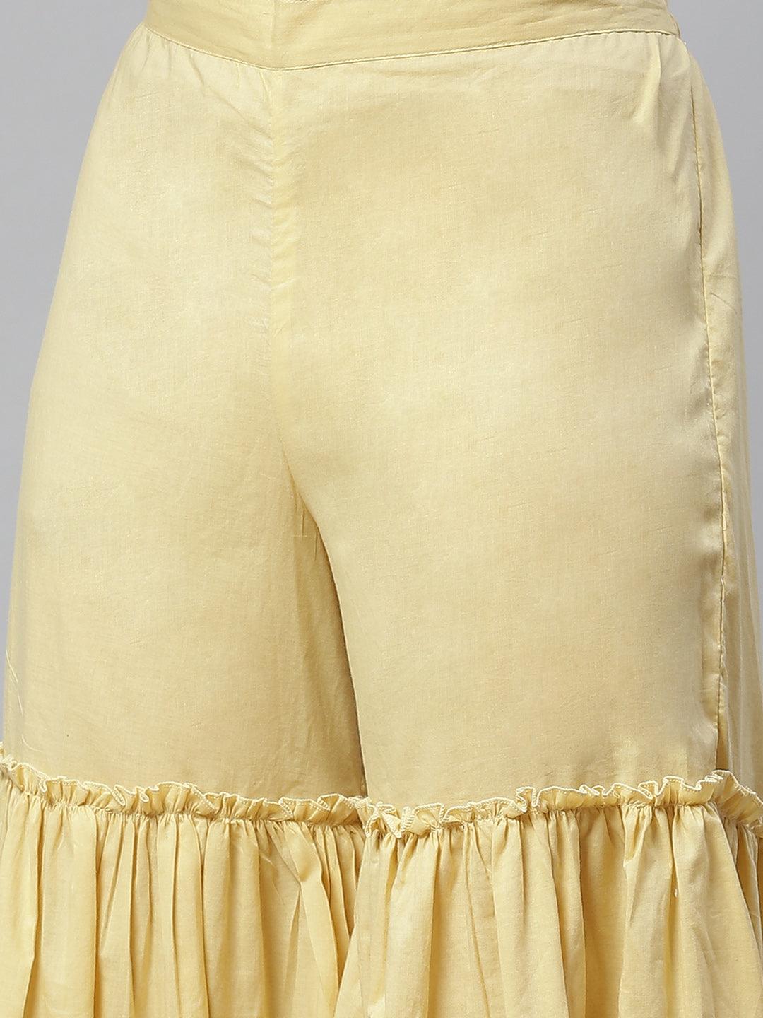  Yellow Rayon Printed Kurti Sharara Set -  world