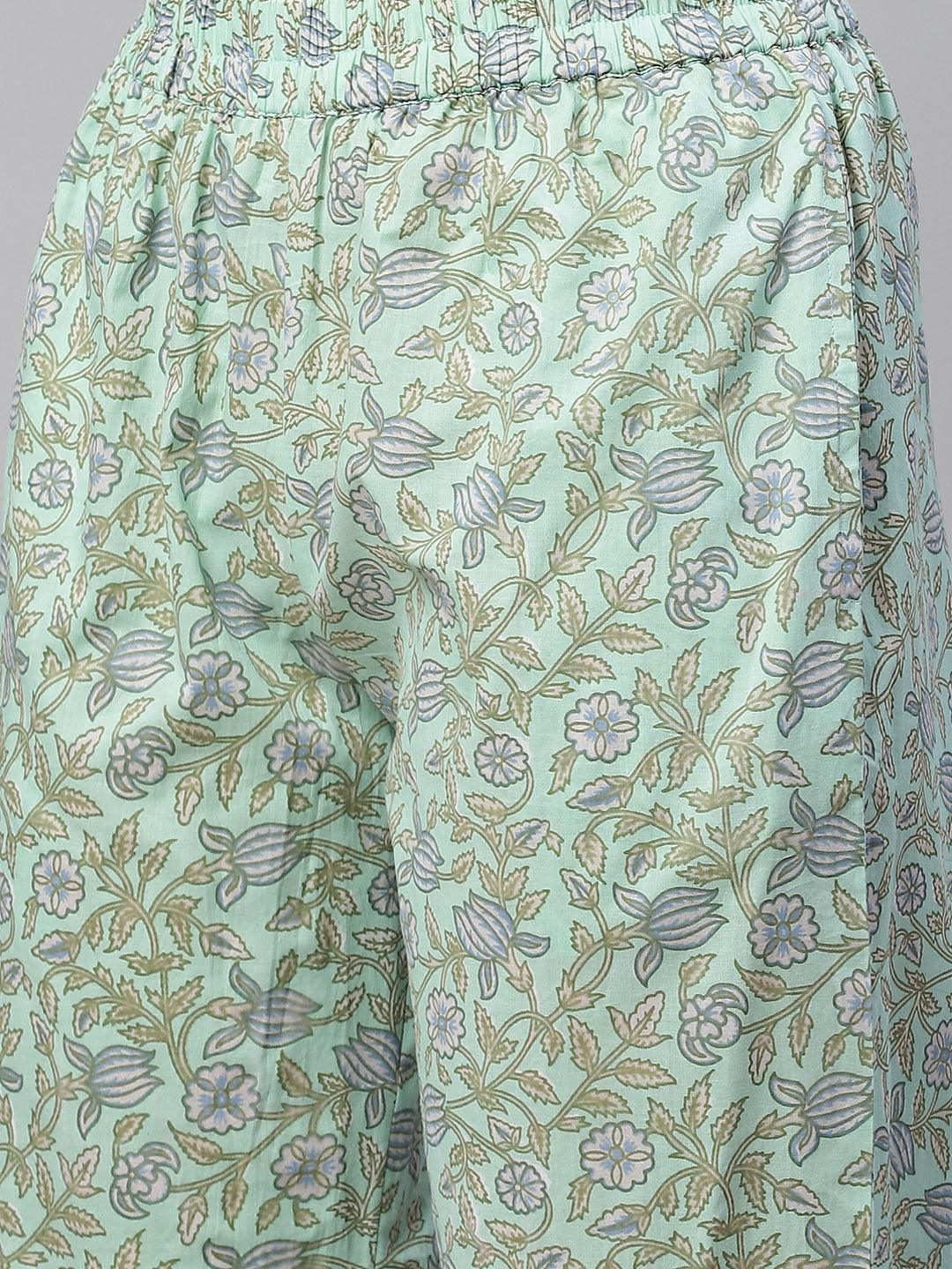 Sea Green Cotton Printed Kurti Pant Set -  world
