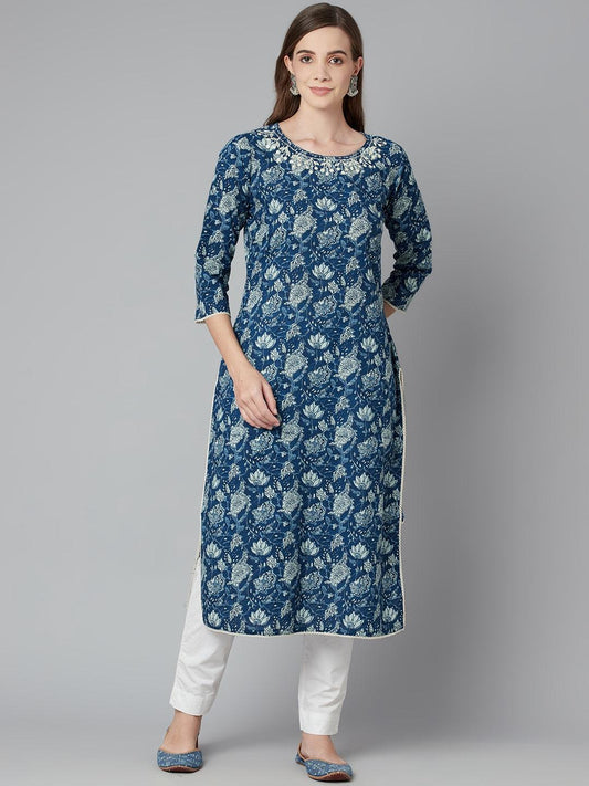  Blue Floral Straight kurta -  world