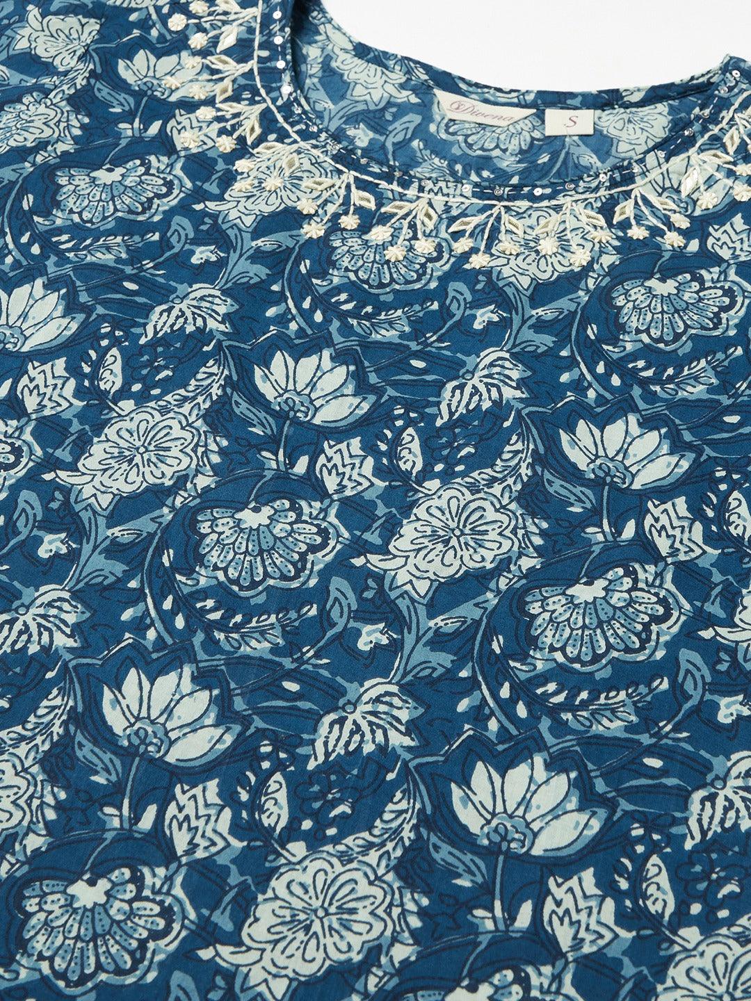  Blue Floral Straight kurta -  world