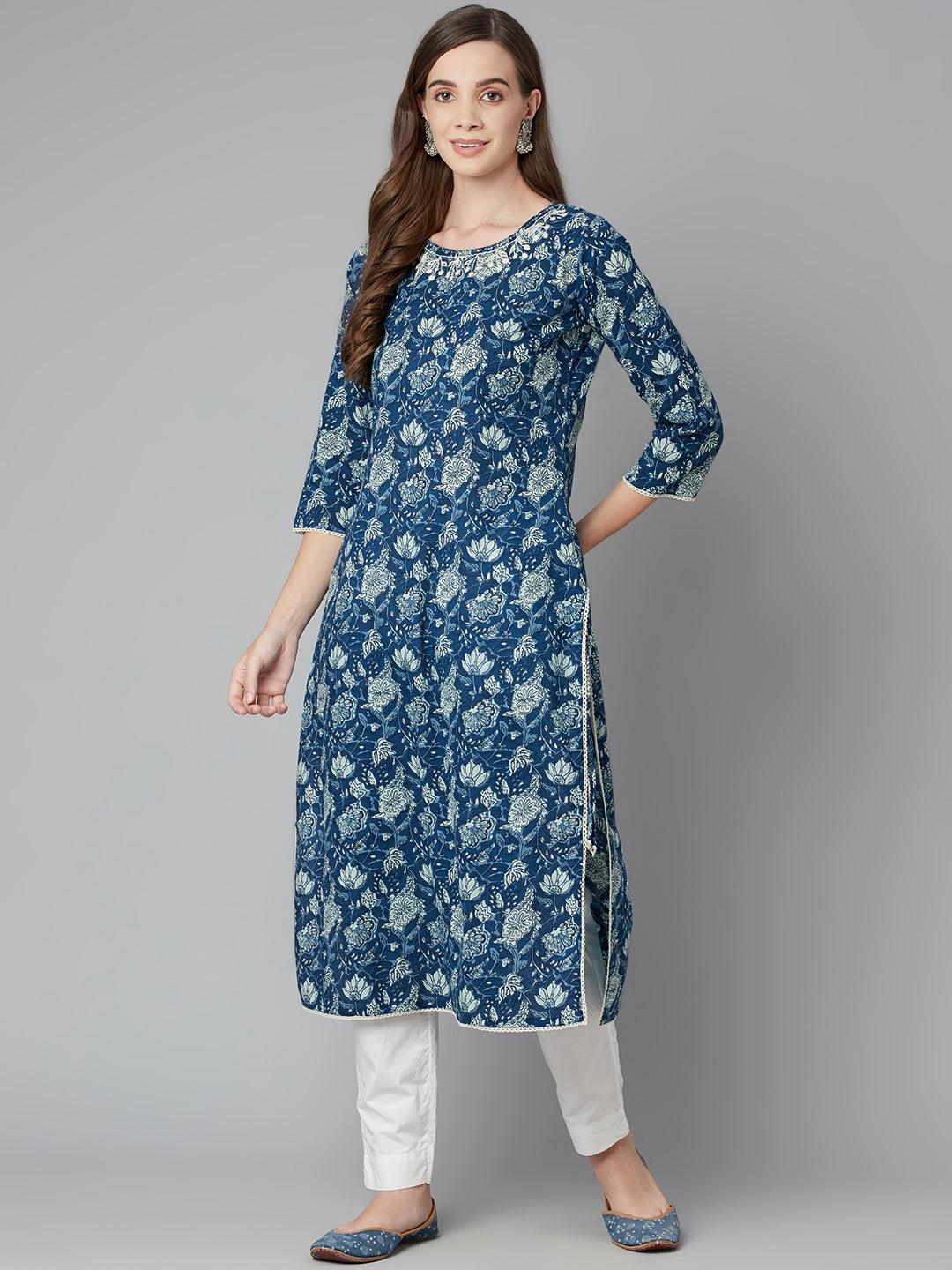  Blue Floral Straight kurta -  world