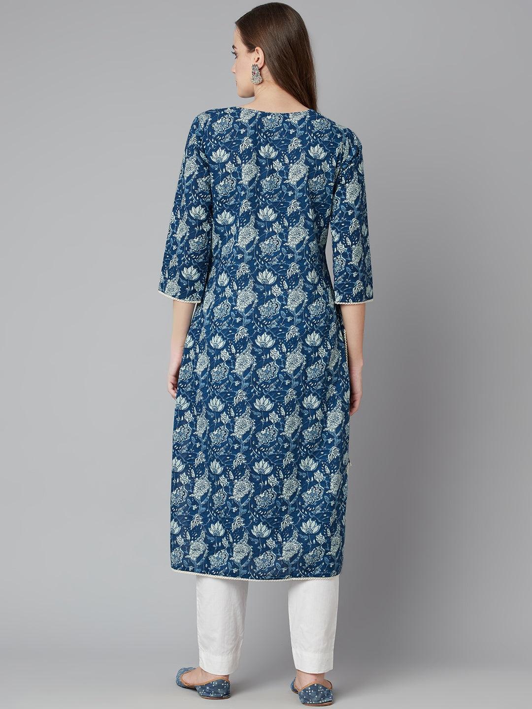  Blue Floral Straight kurta -  world
