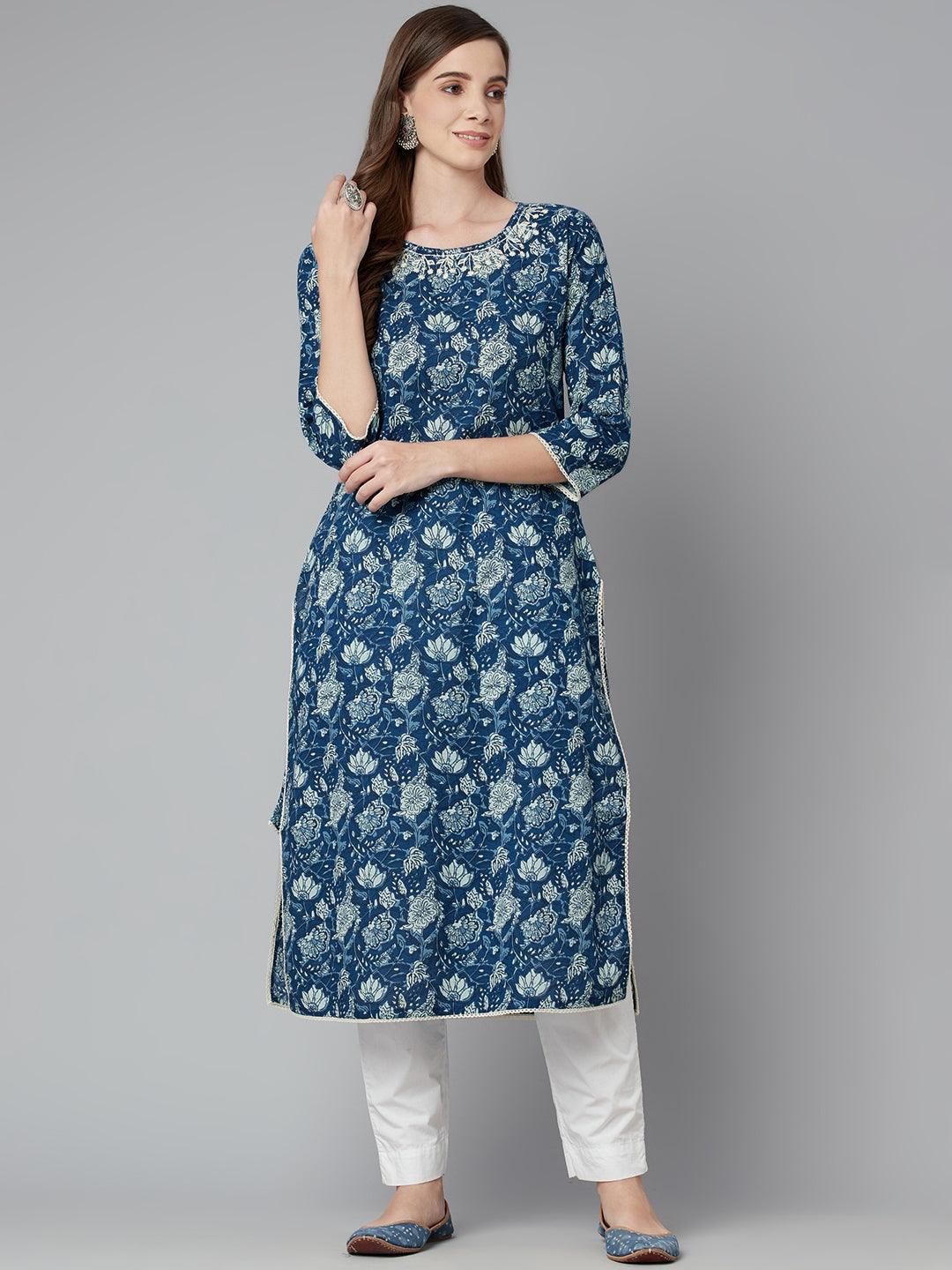  Blue Floral Straight kurta -  world
