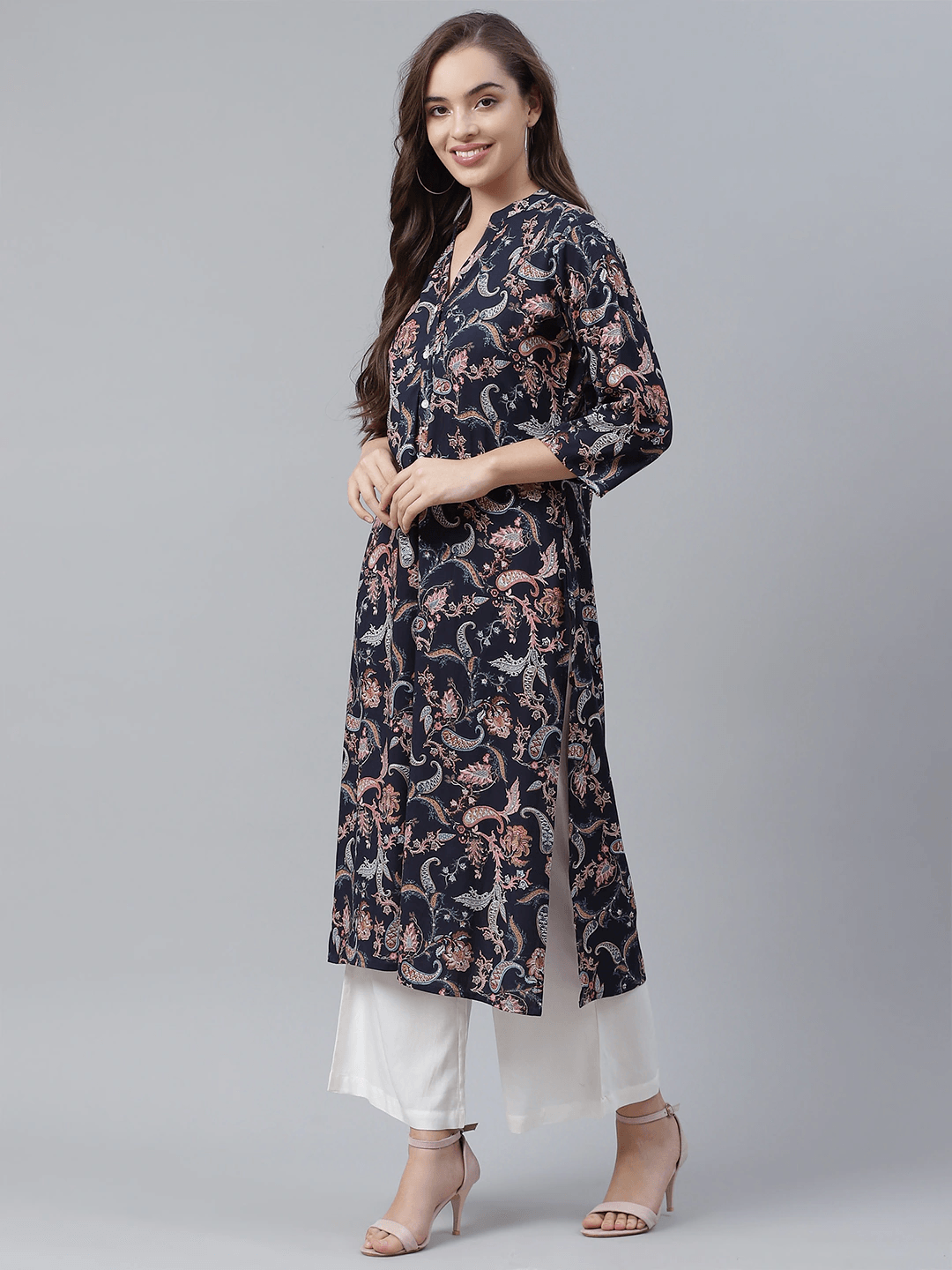  Blue Printed Rayon Straight Kurti -  world