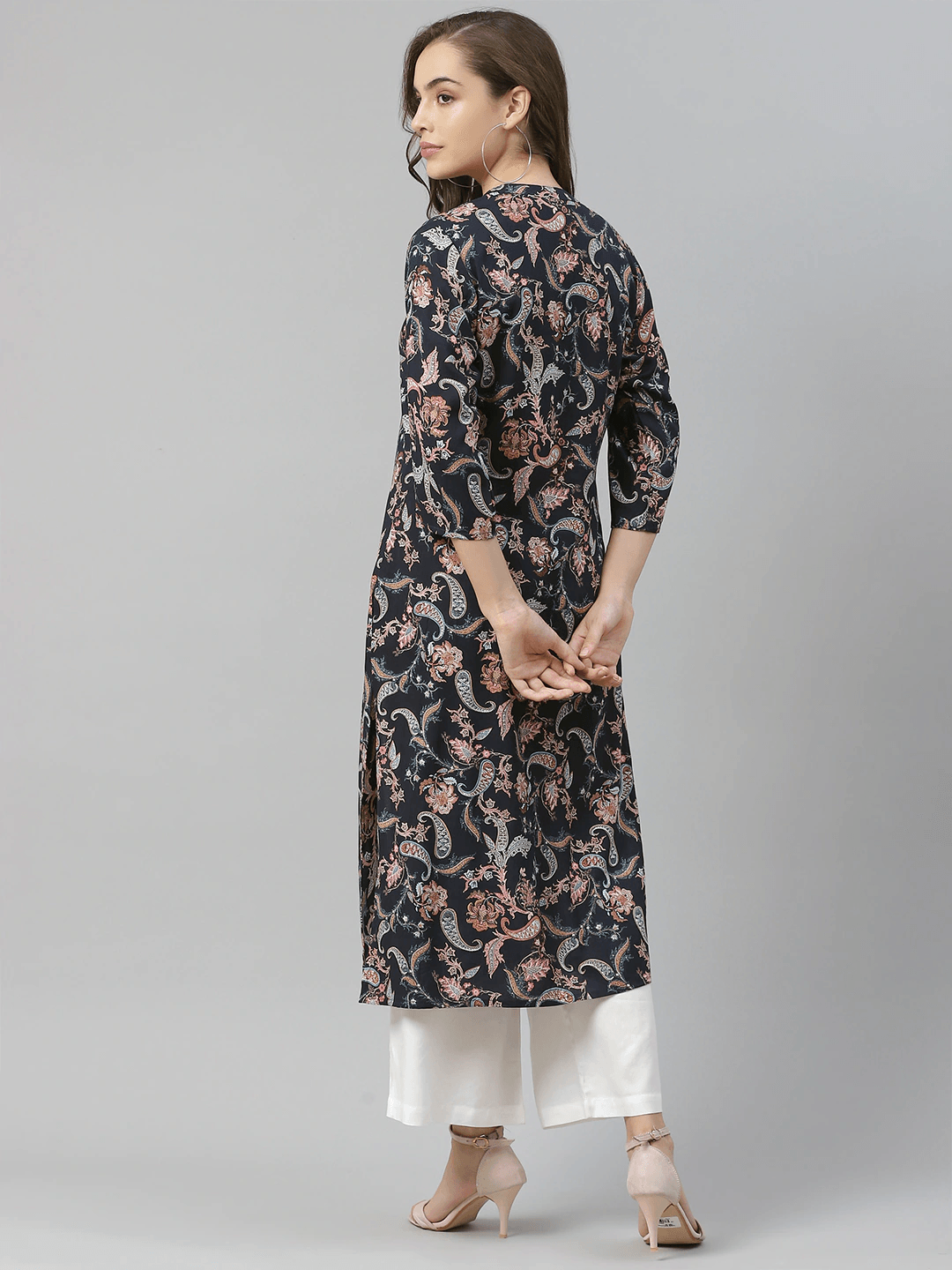 Blue Printed Rayon Straight Kurti -  world