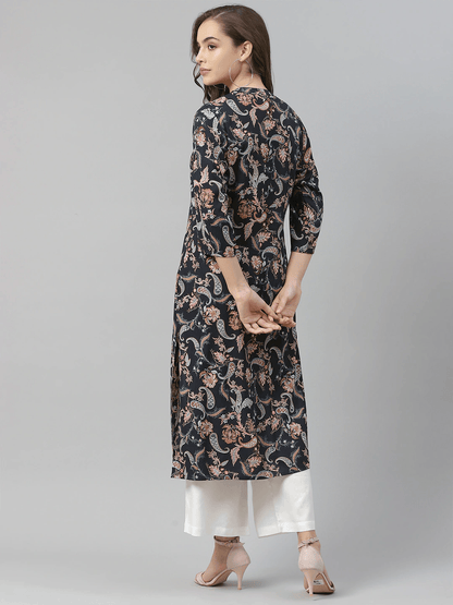  Blue Printed Rayon Straight Kurti -  world