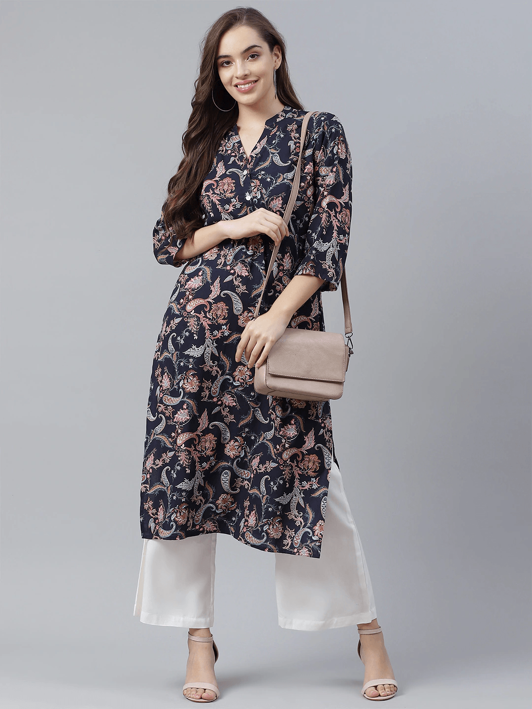  Blue Printed Rayon Straight Kurti -  world