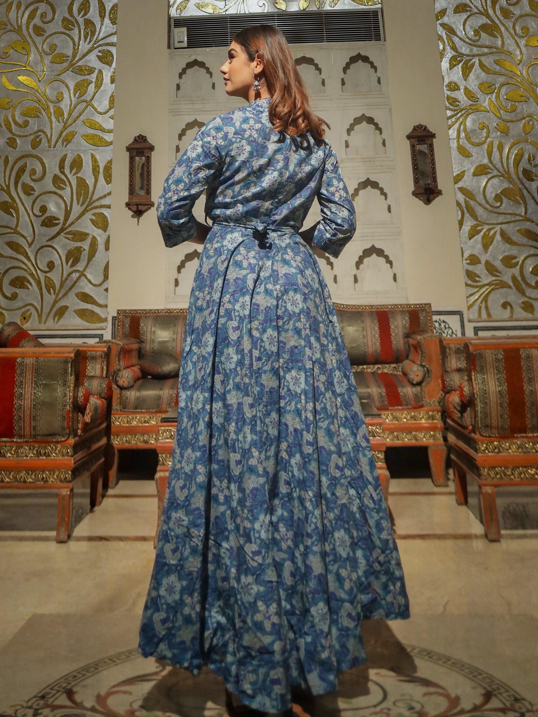  Indigo Blue High Low Flared Kurta with Belt - world.com