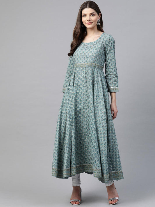 Indigo Blue Printed High Low Kurta -  world
