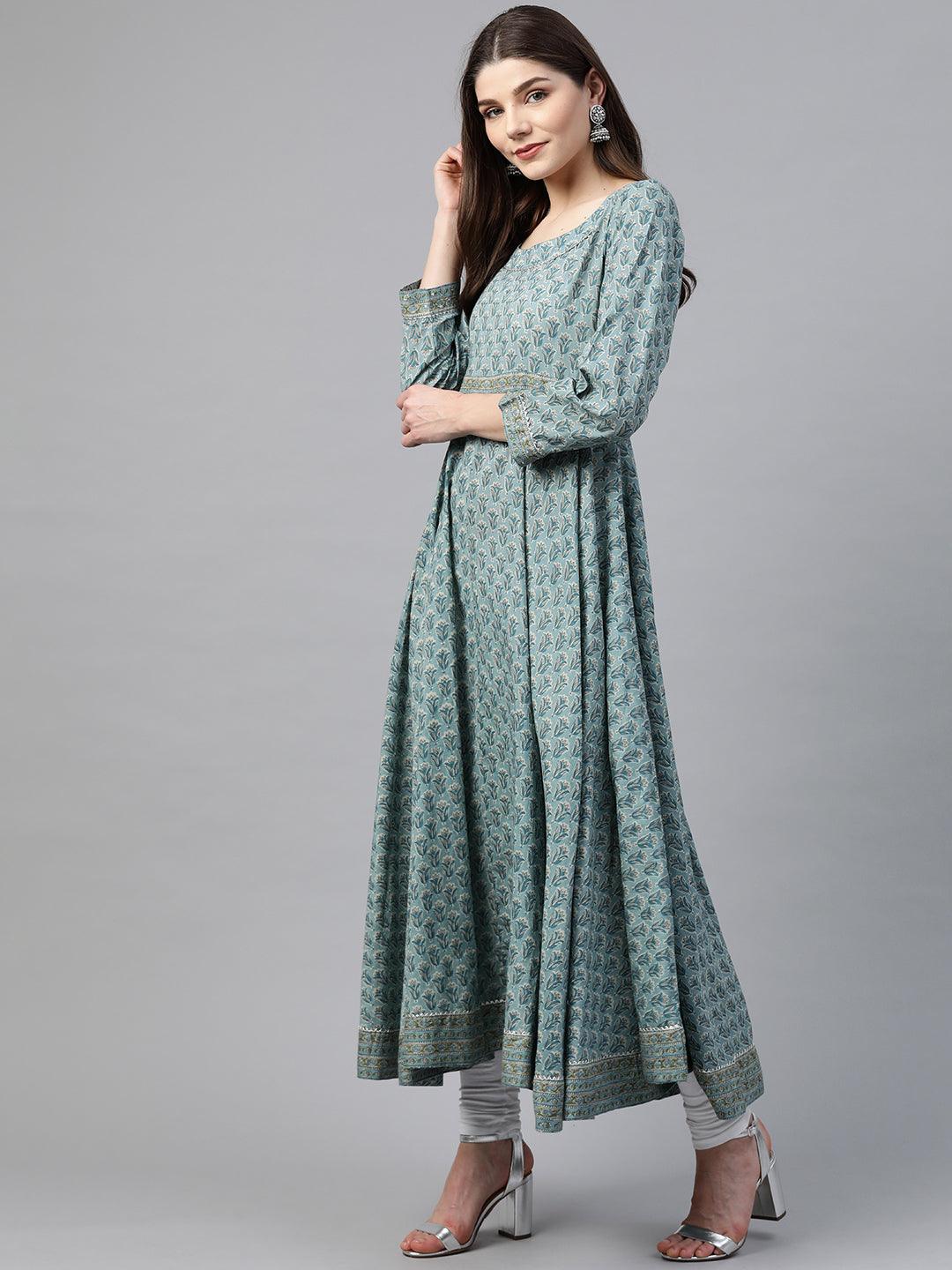  Indigo Blue Printed High Low Kurta -  world