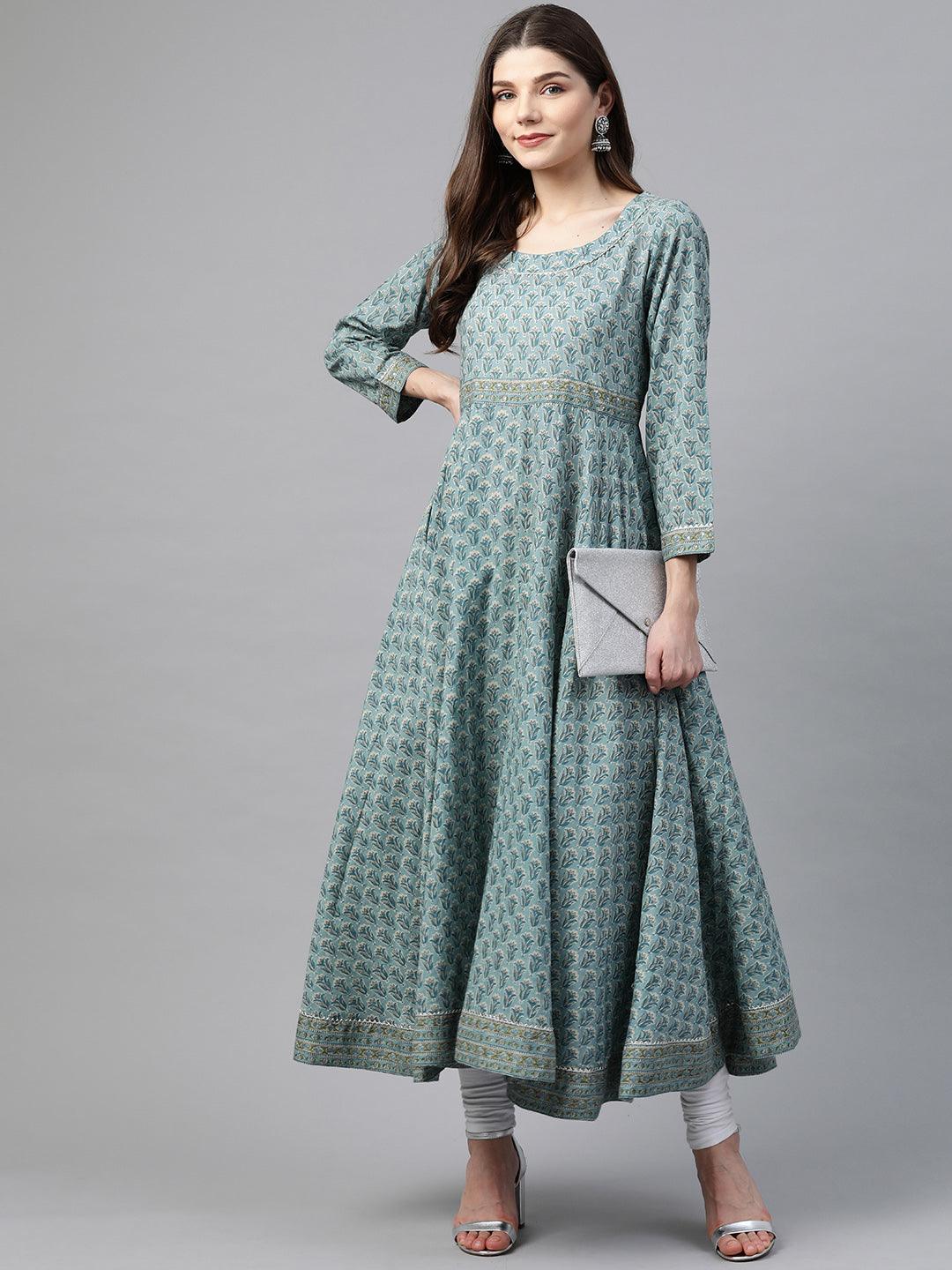  Indigo Blue Printed High Low Kurta -  world