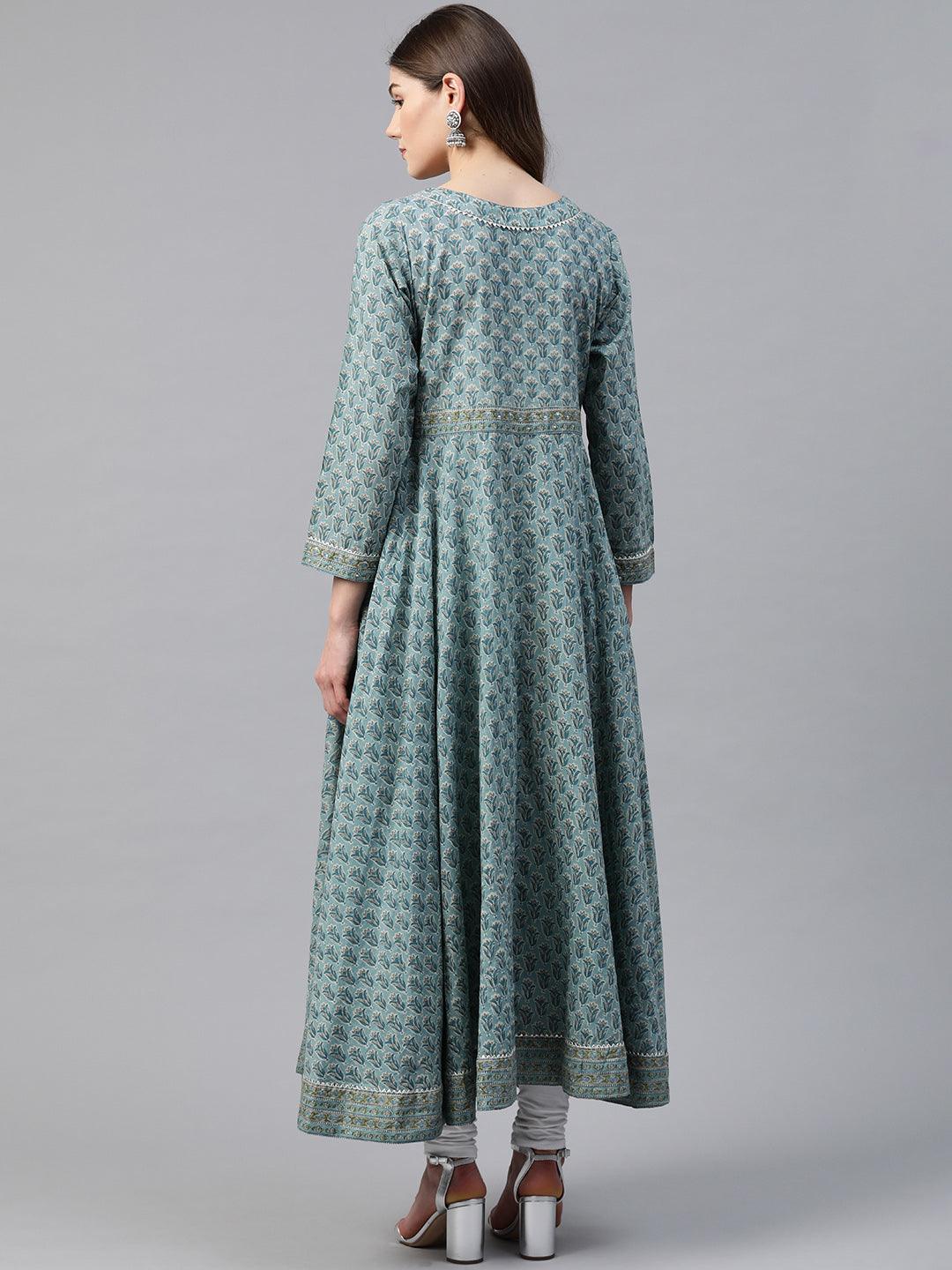  Indigo Blue Printed High Low Kurta -  world