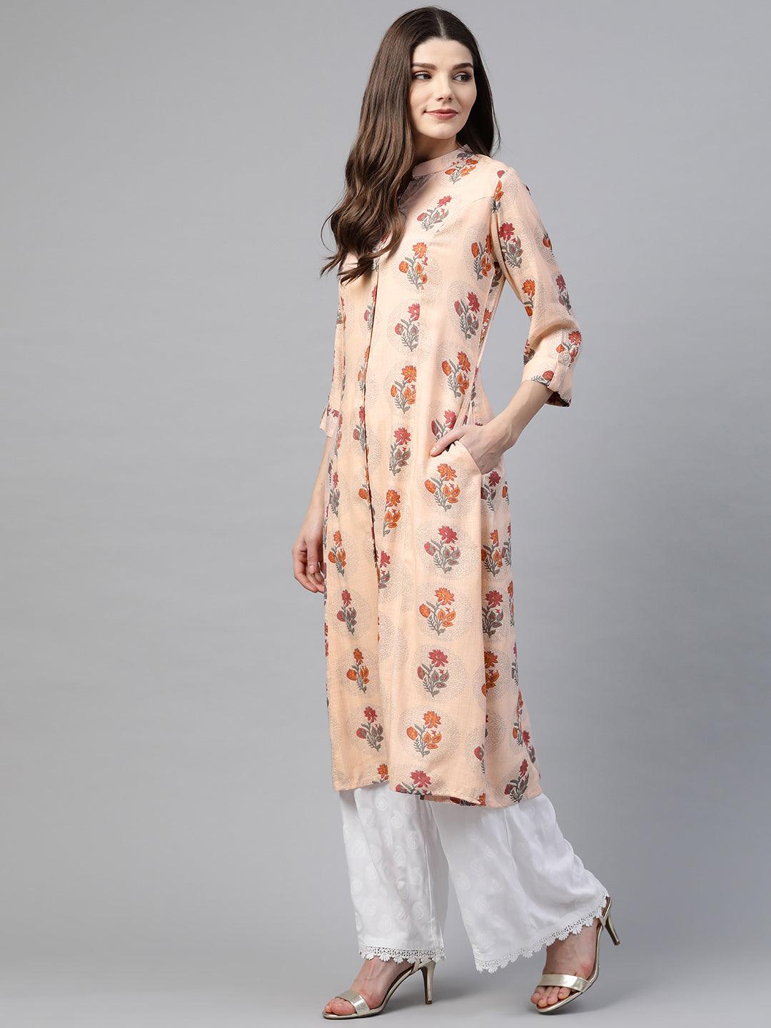  A-Line Pink Rayon Kurta -  world