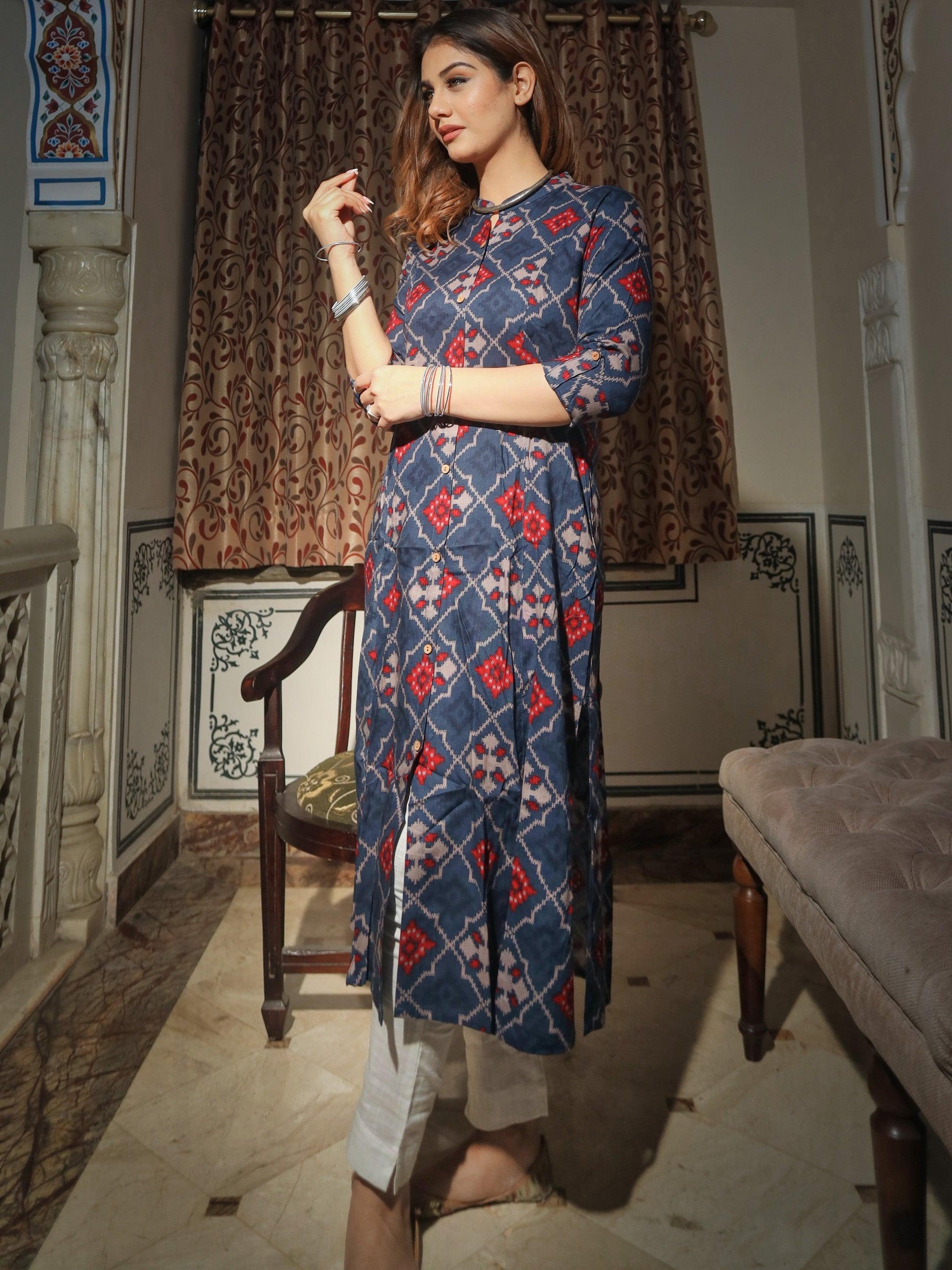  A-Line Printed Rayon Kurta - world.com