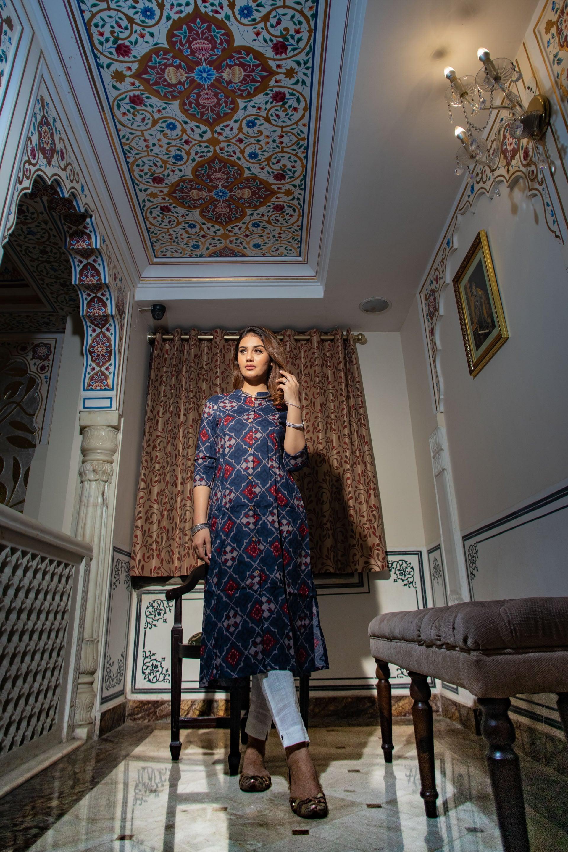  A-Line Printed Rayon Kurta - world.com