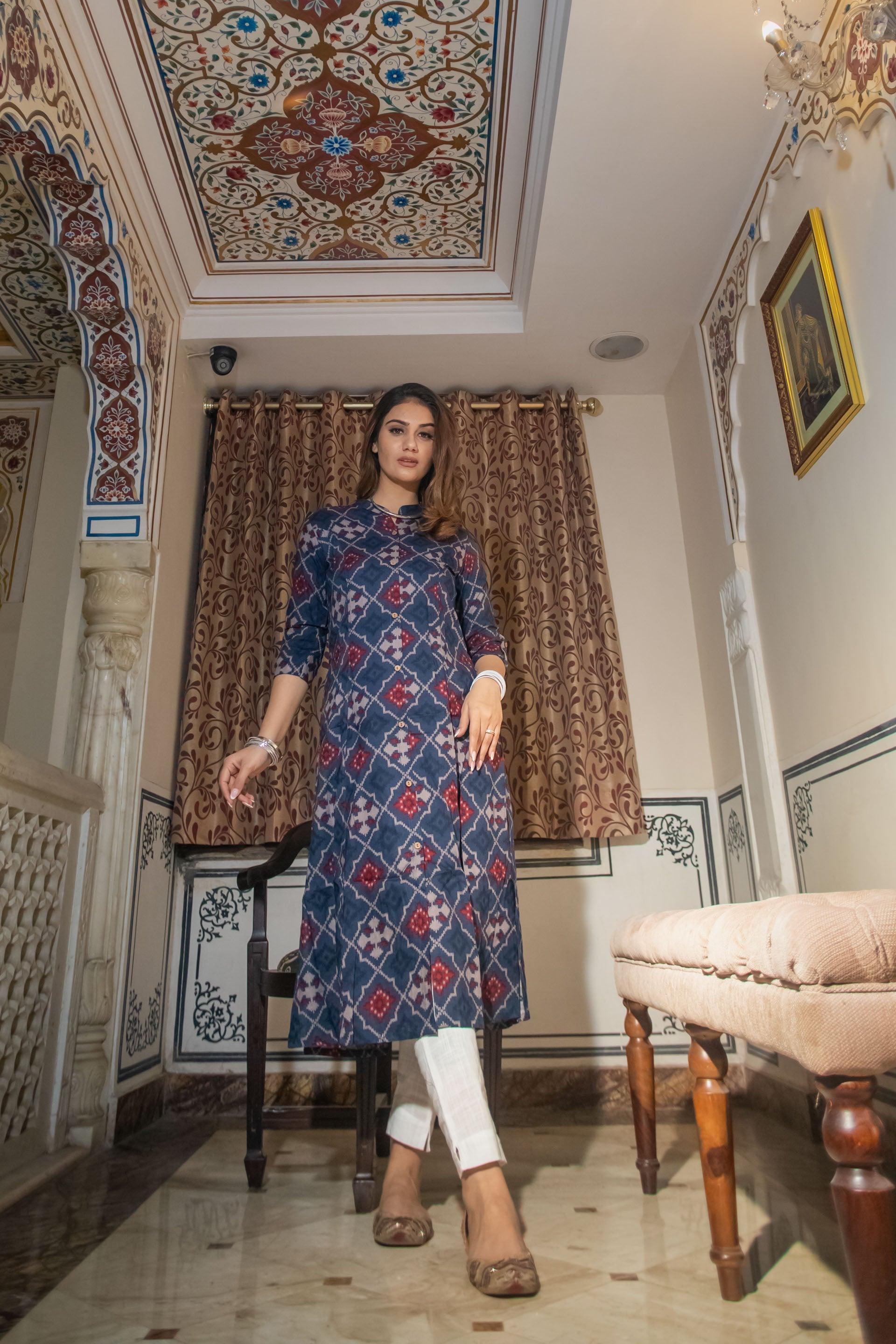  A-Line Printed Rayon Kurta - world.com