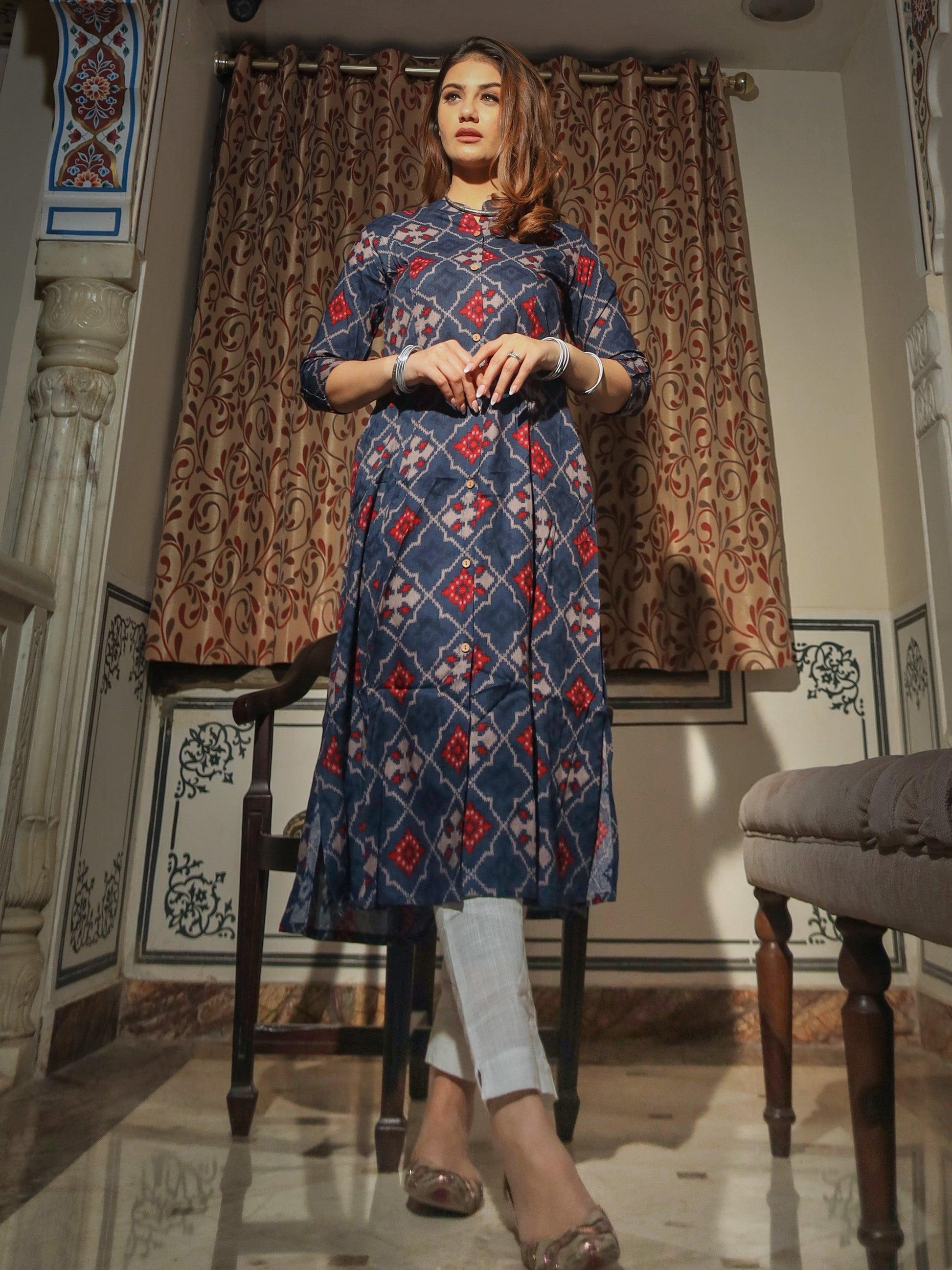  A-Line Printed Rayon Kurta - world.com