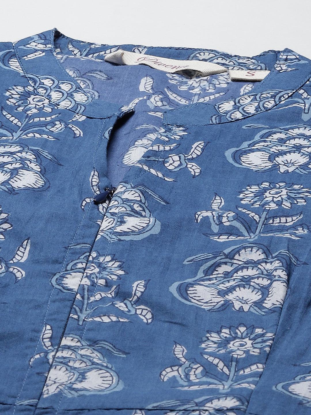  Blue Cotton shrug style kurta -  world
