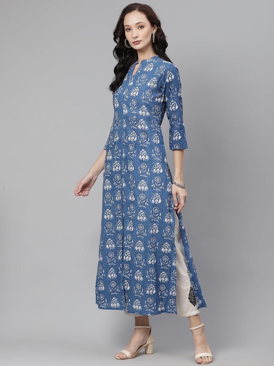  Blue Cotton shrug style kurta -  world