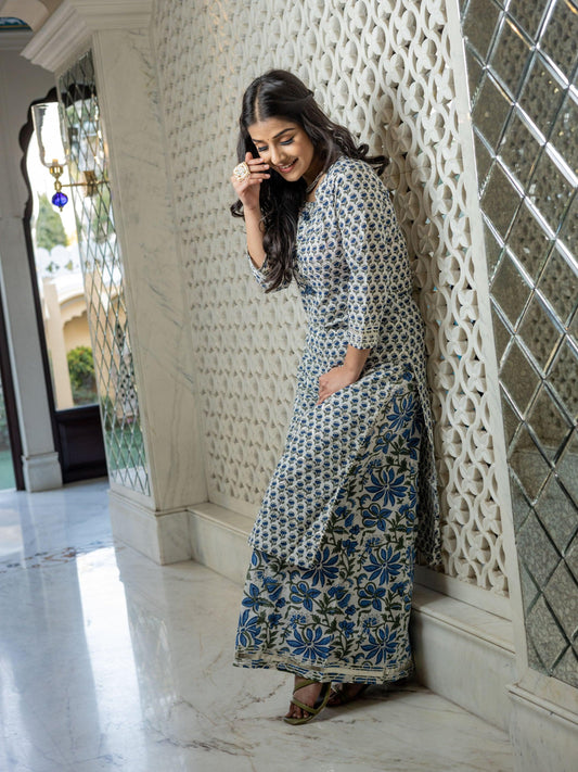  White Gota Work Kurta with Palazzo Set - world.com