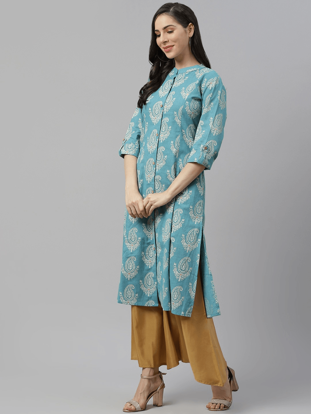  Sky Blue Cotton Printed Kurta -  world