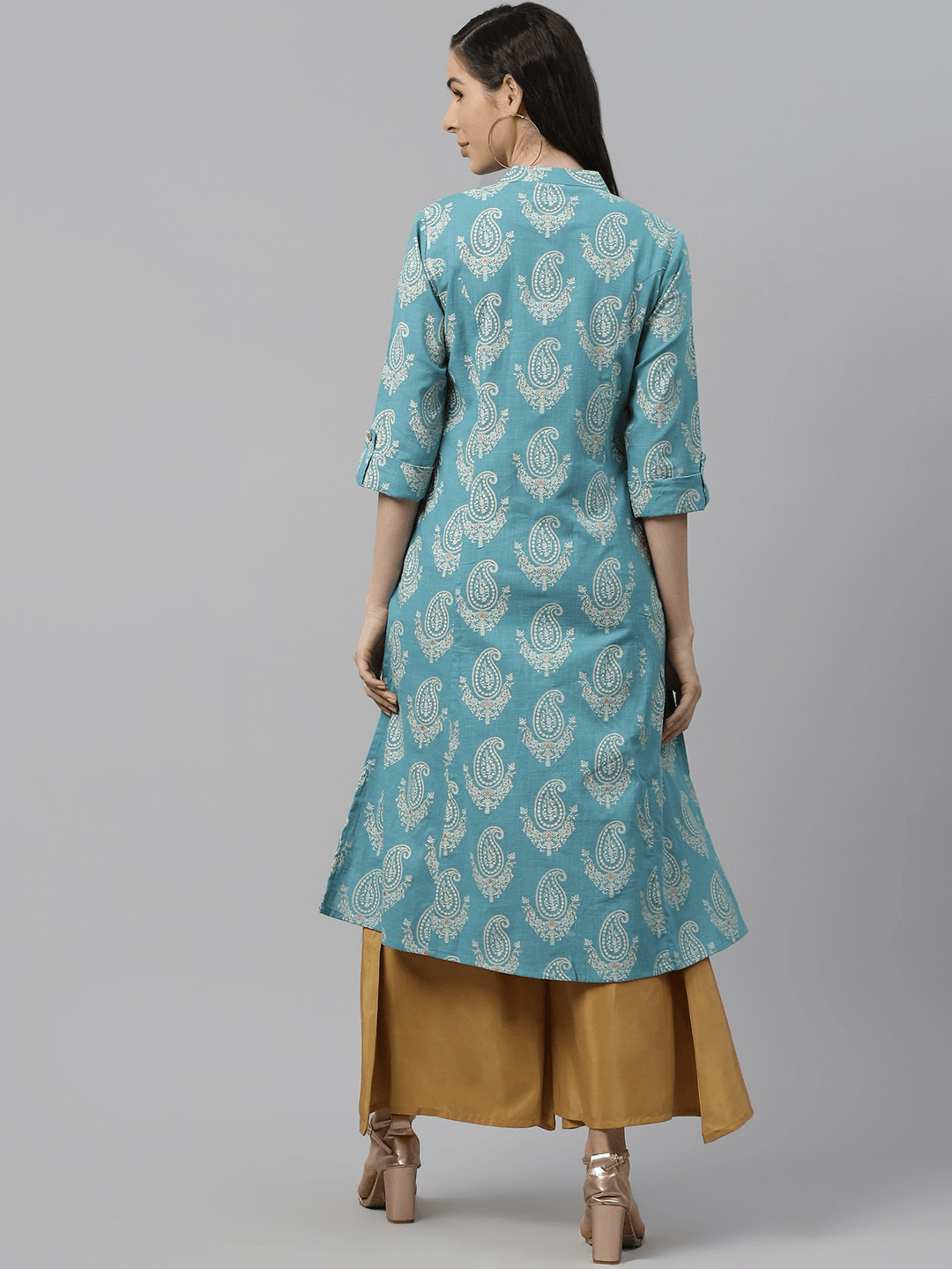  Sky Blue Cotton Printed Kurta -  world