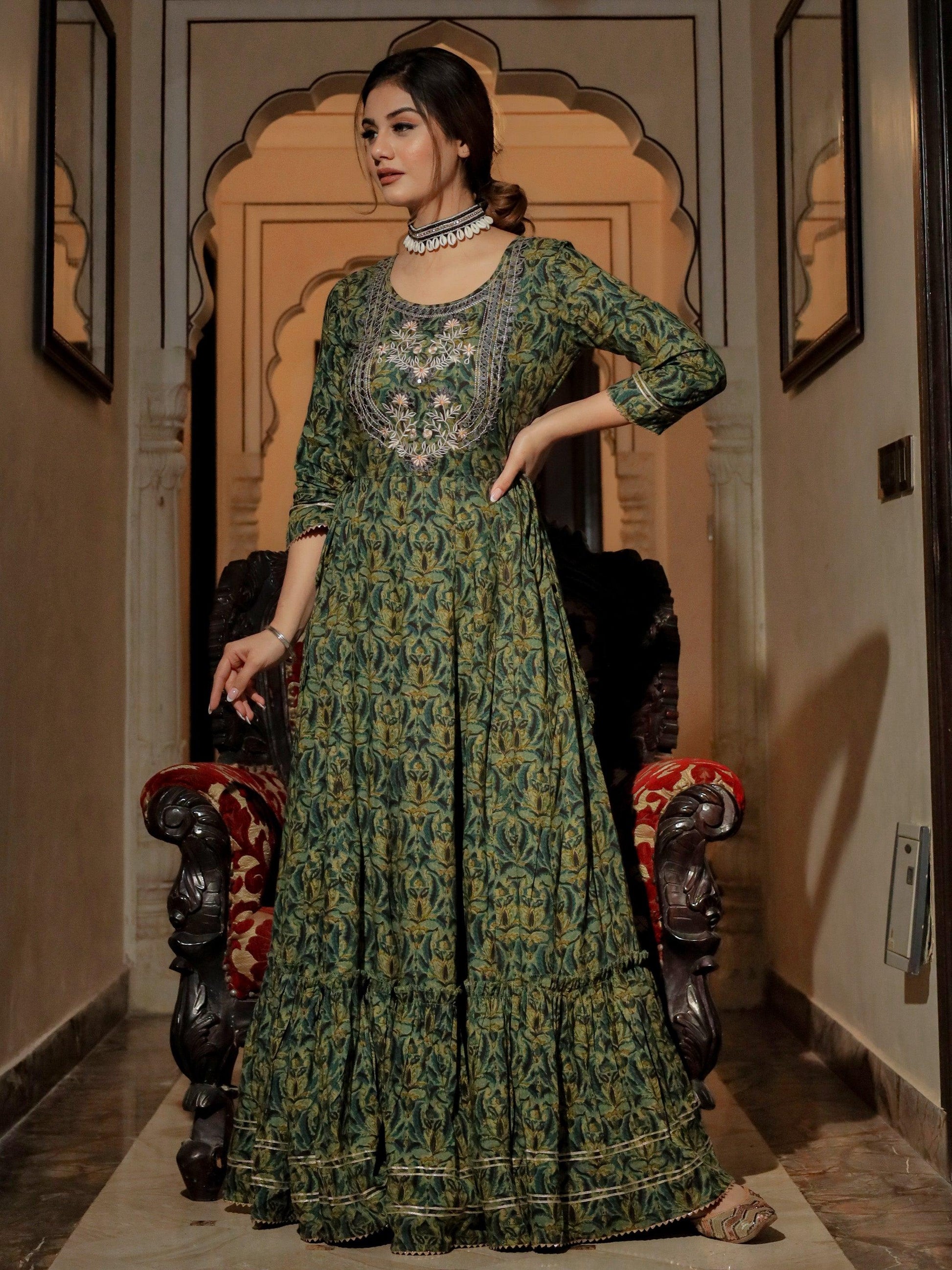  Dark Green Anarakali Kurta - world.com