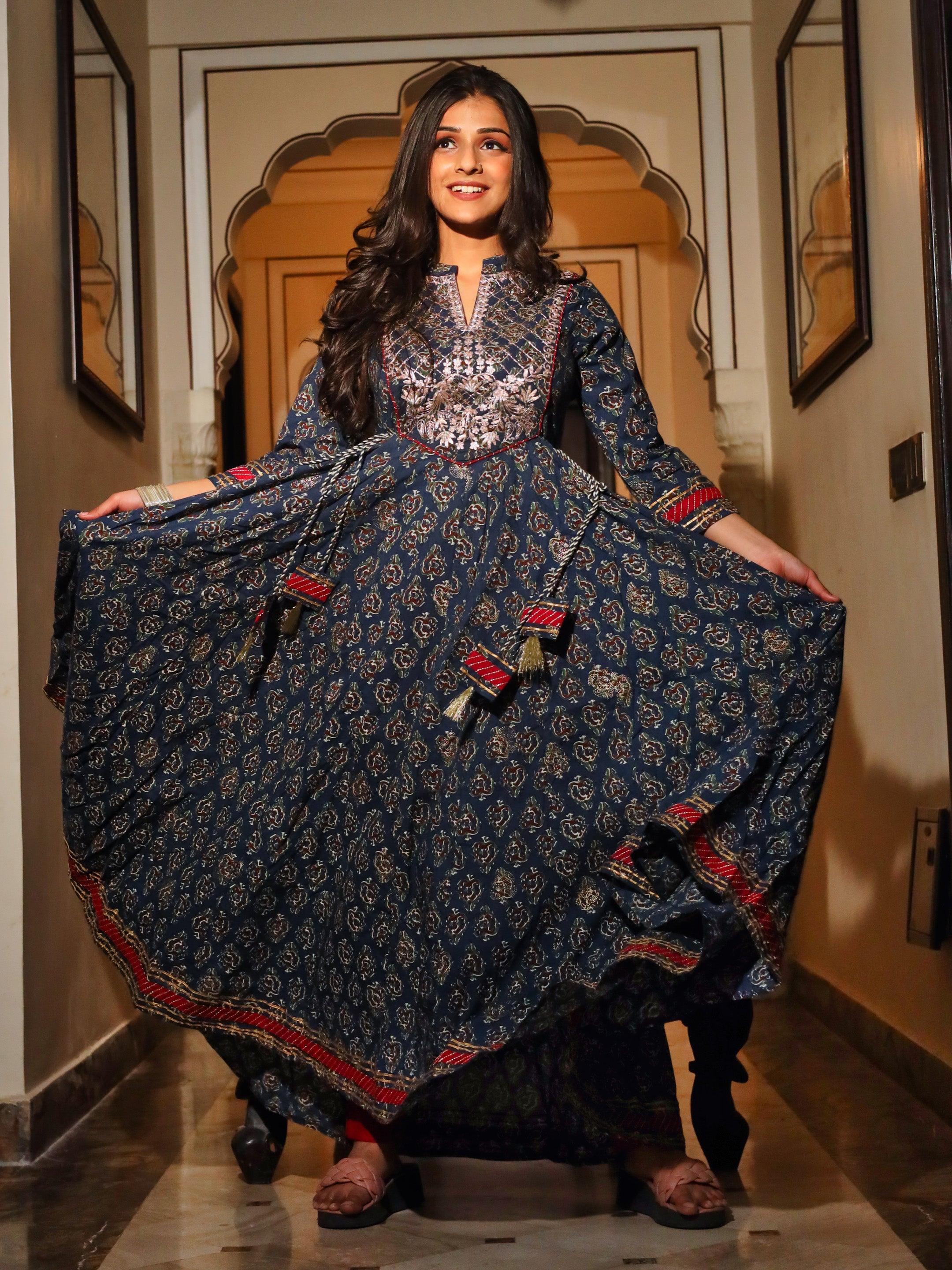  Blue Cotton Anarkali Kurta - world.com