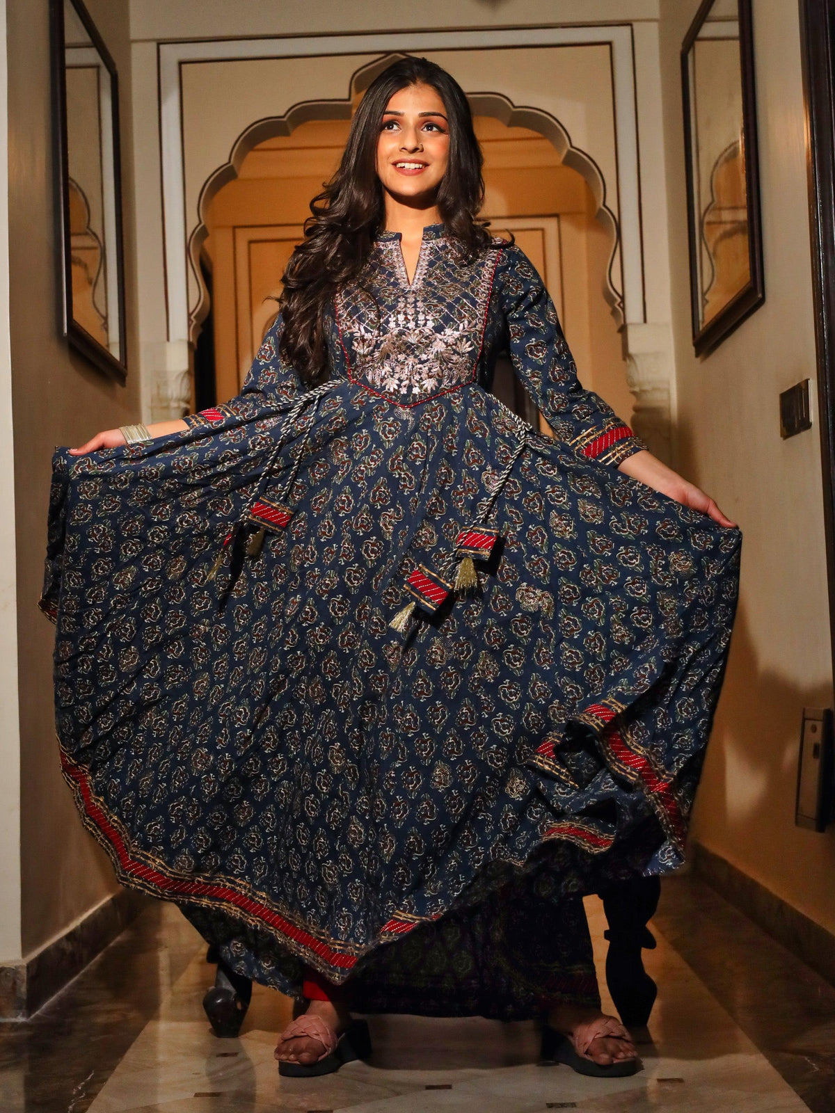  Blue Cotton Anarkali Kurta - world.com
