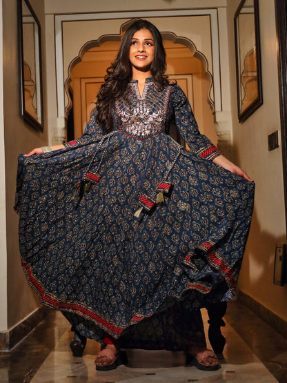  Blue Cotton Anarkali Kurta - world.com