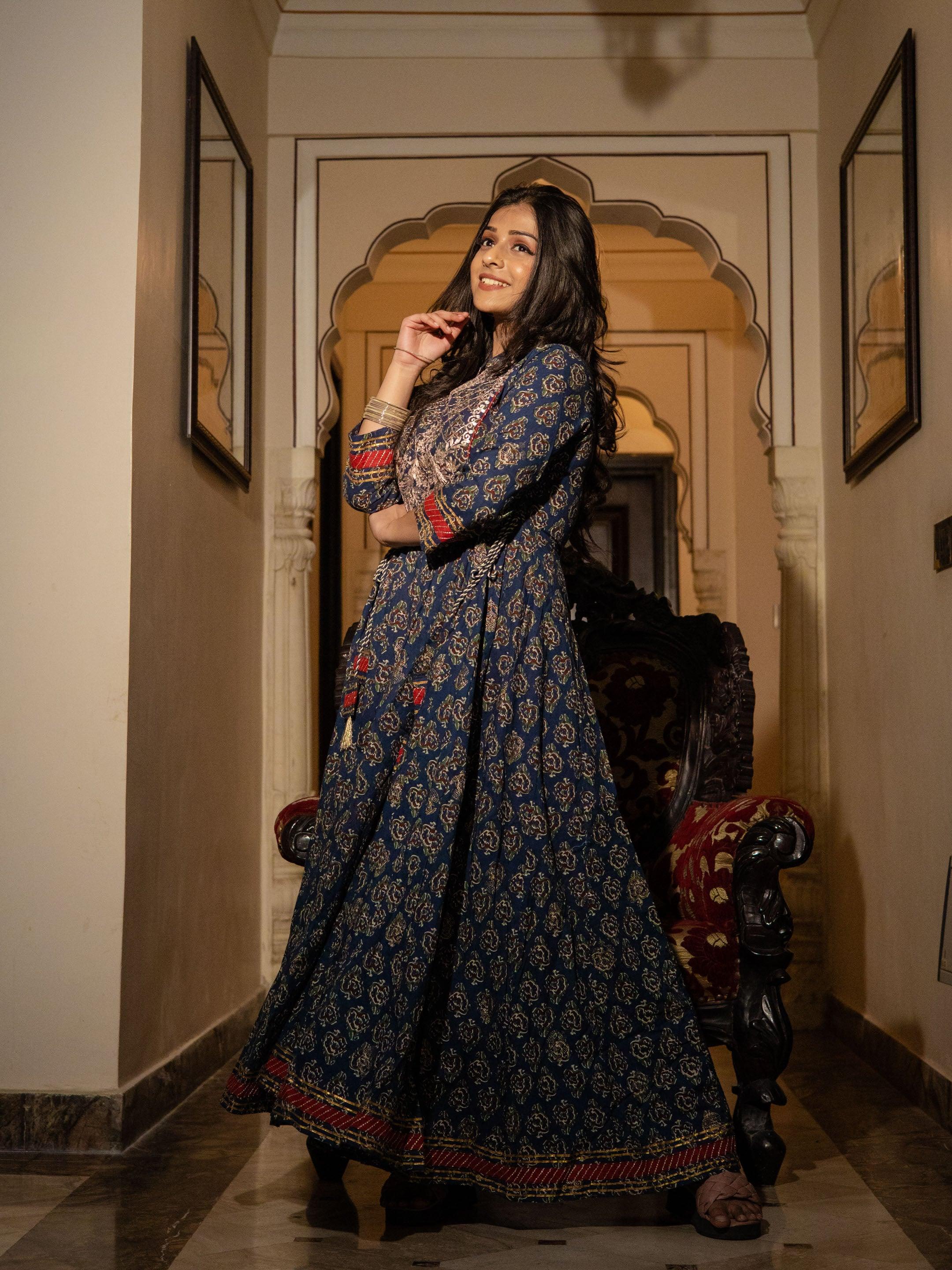  Blue Cotton Anarkali Kurta - world.com