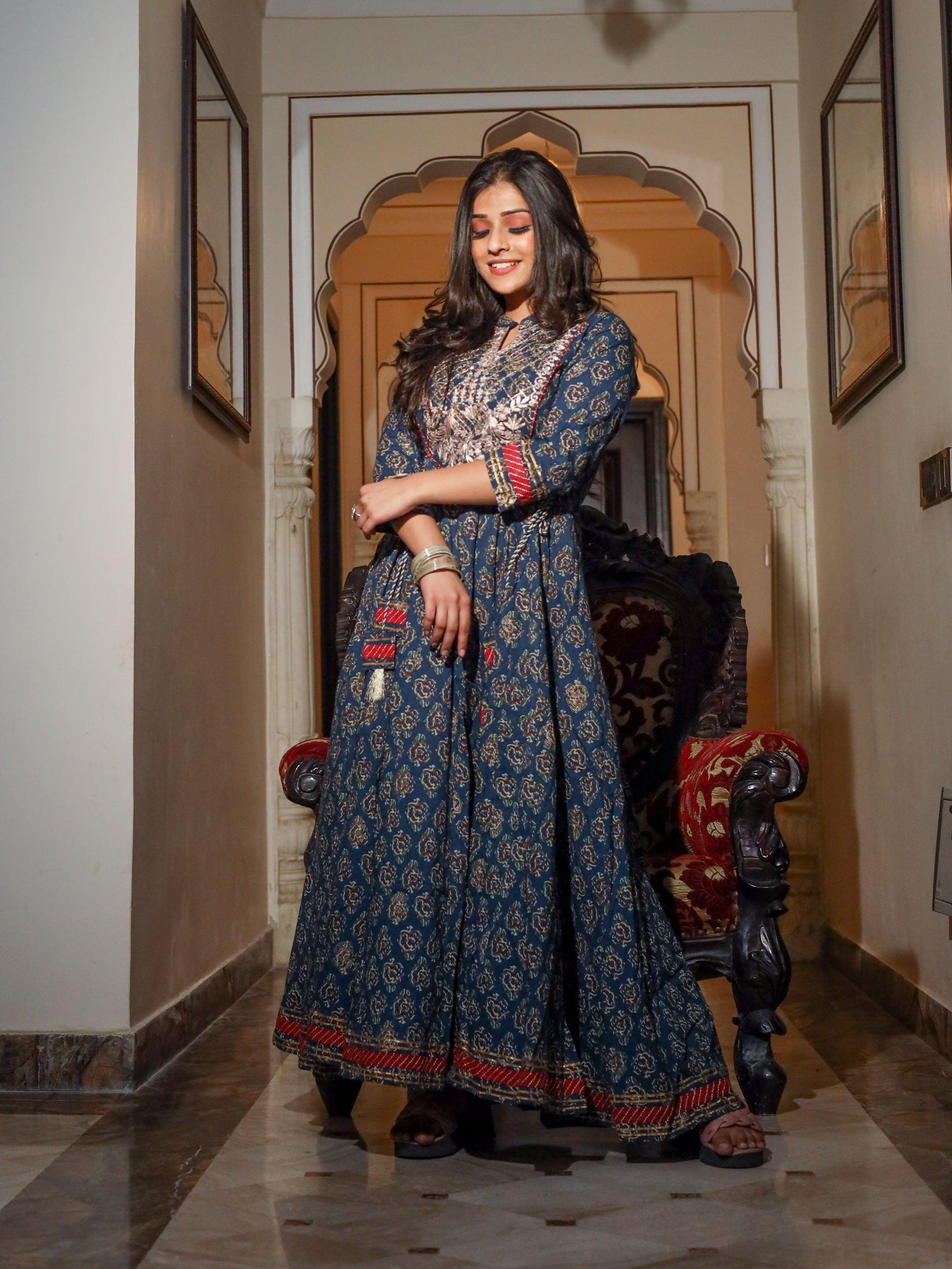  Blue Cotton Anarkali Kurta - world.com