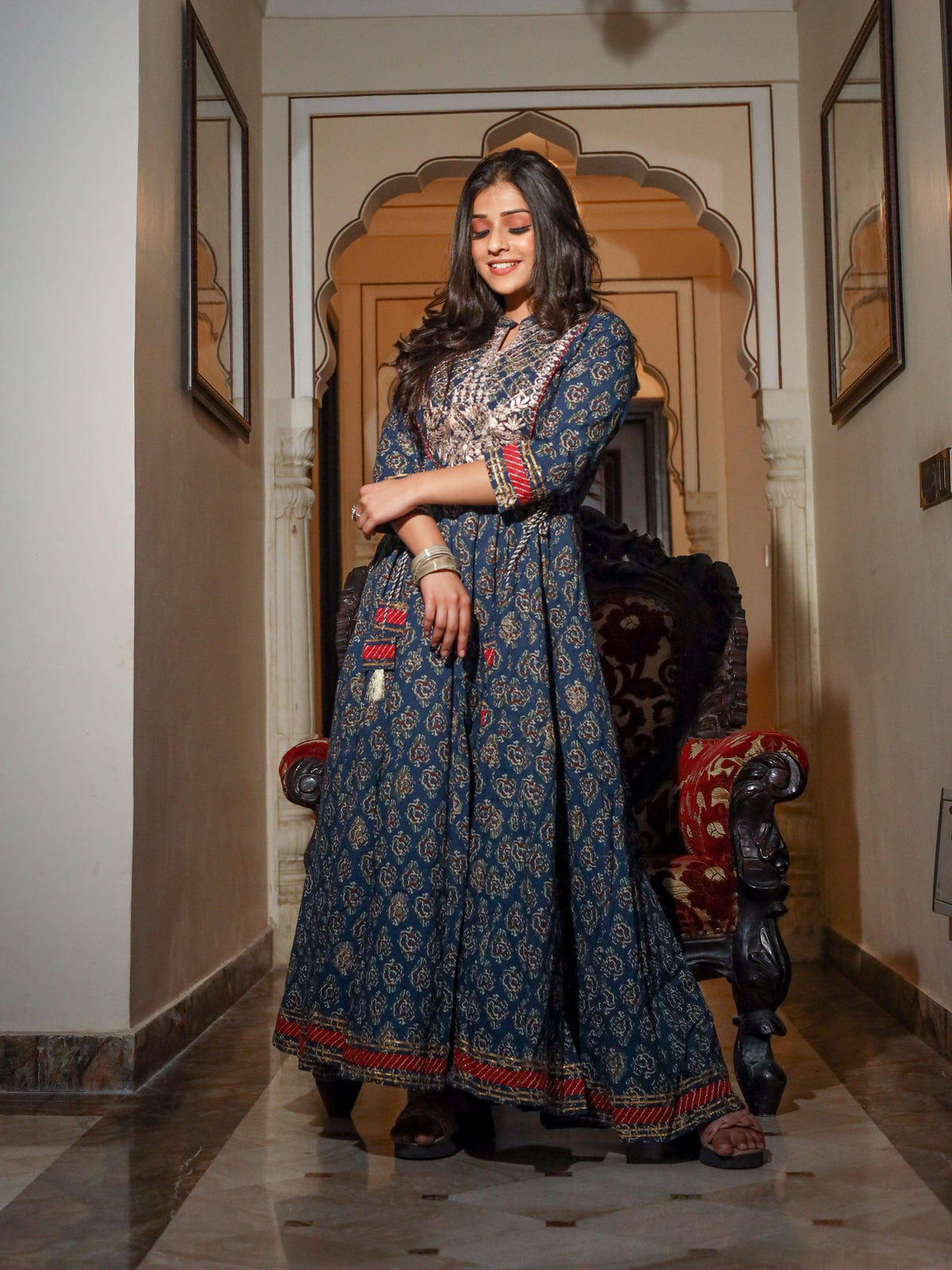  Blue Cotton Anarkali Kurta - world.com