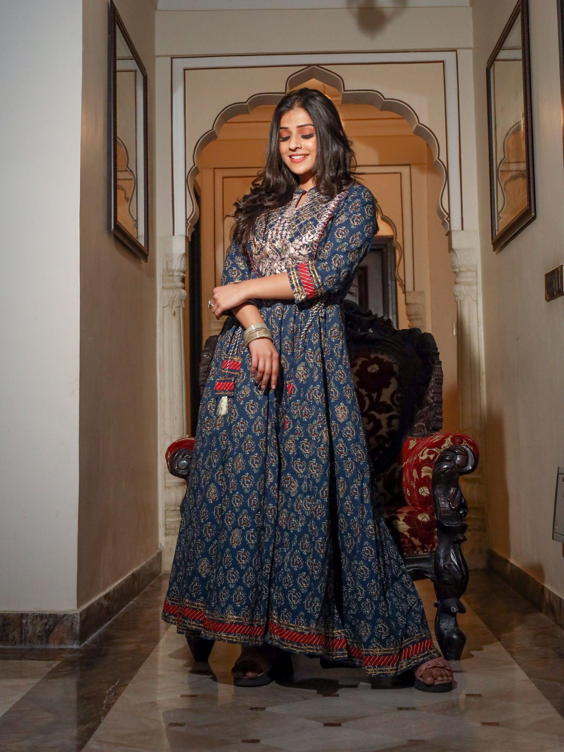  Blue Cotton Anarkali Kurta - world.com