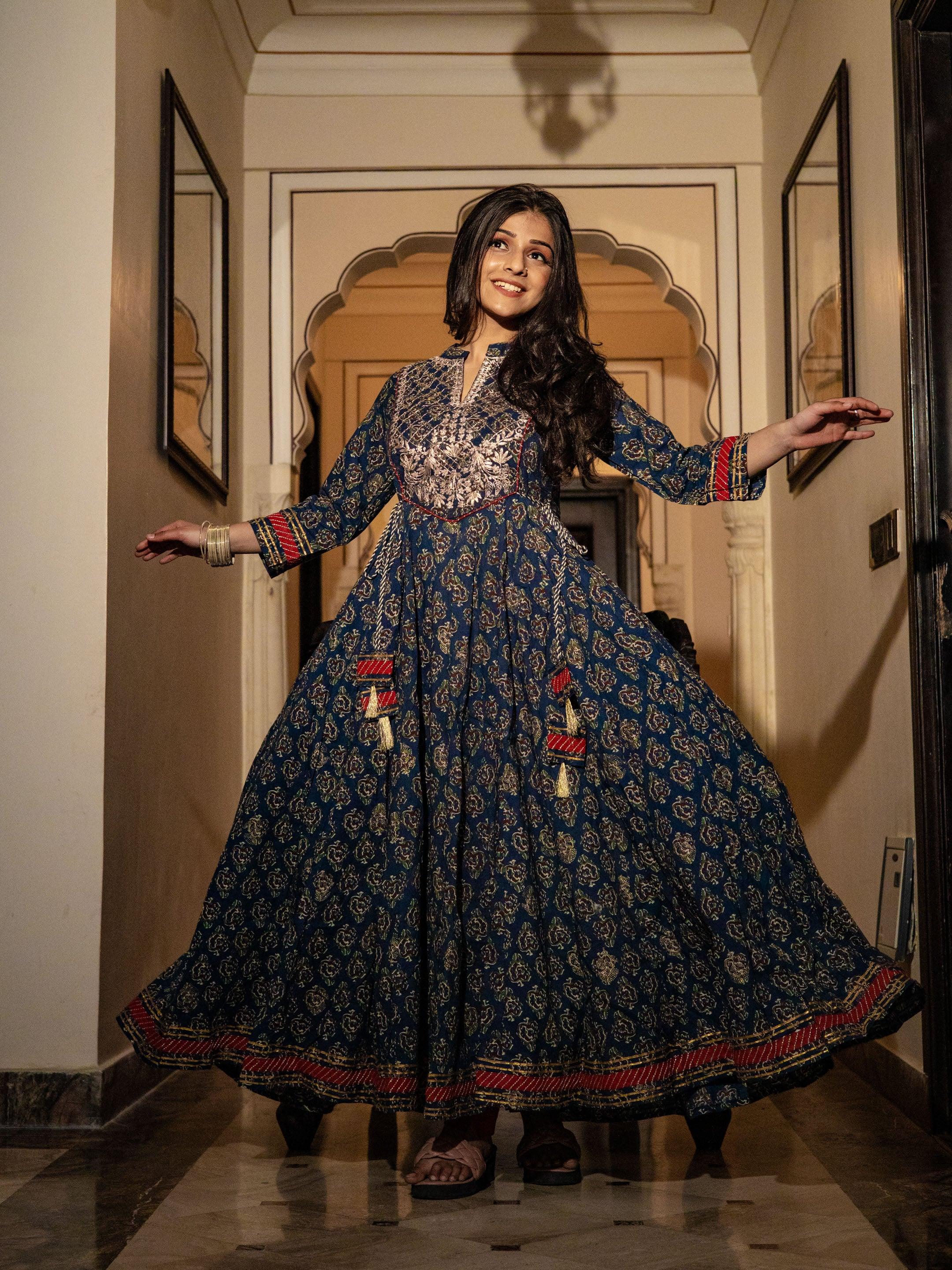  Blue Cotton Anarkali Kurta - world.com