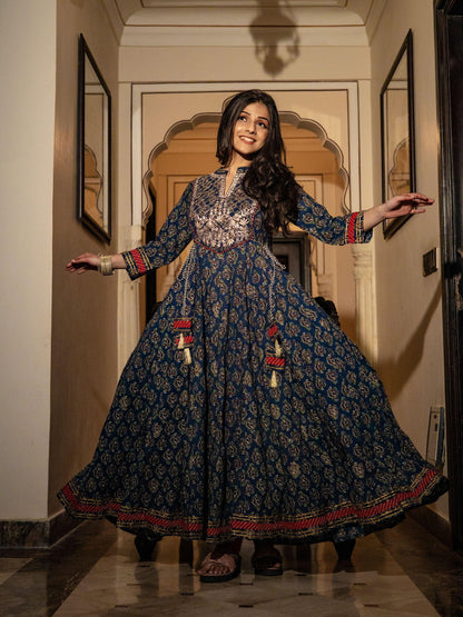  Blue Cotton Anarkali Kurta - world.com