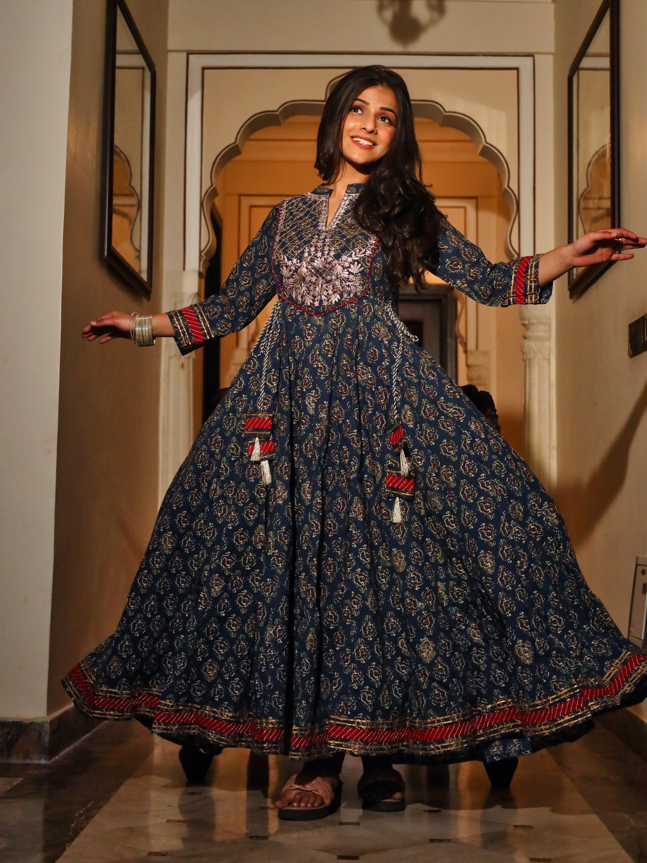  Blue Cotton Anarkali Kurta - world.com