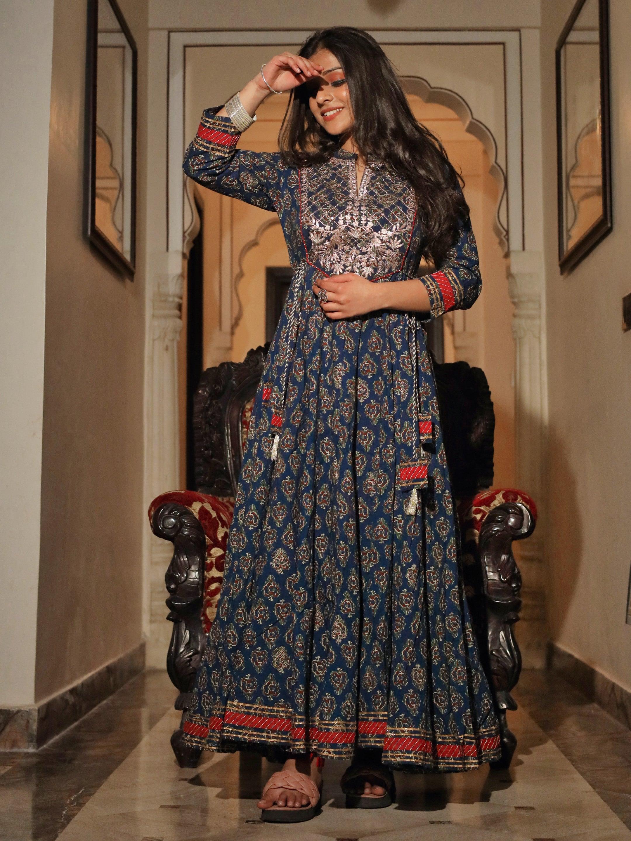  Blue Cotton Anarkali Kurta - world.com