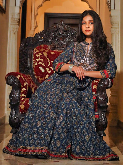  Blue Cotton Anarkali Kurta - world.com