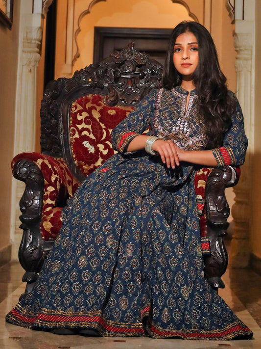  Blue Cotton Anarkali Kurta - world.com