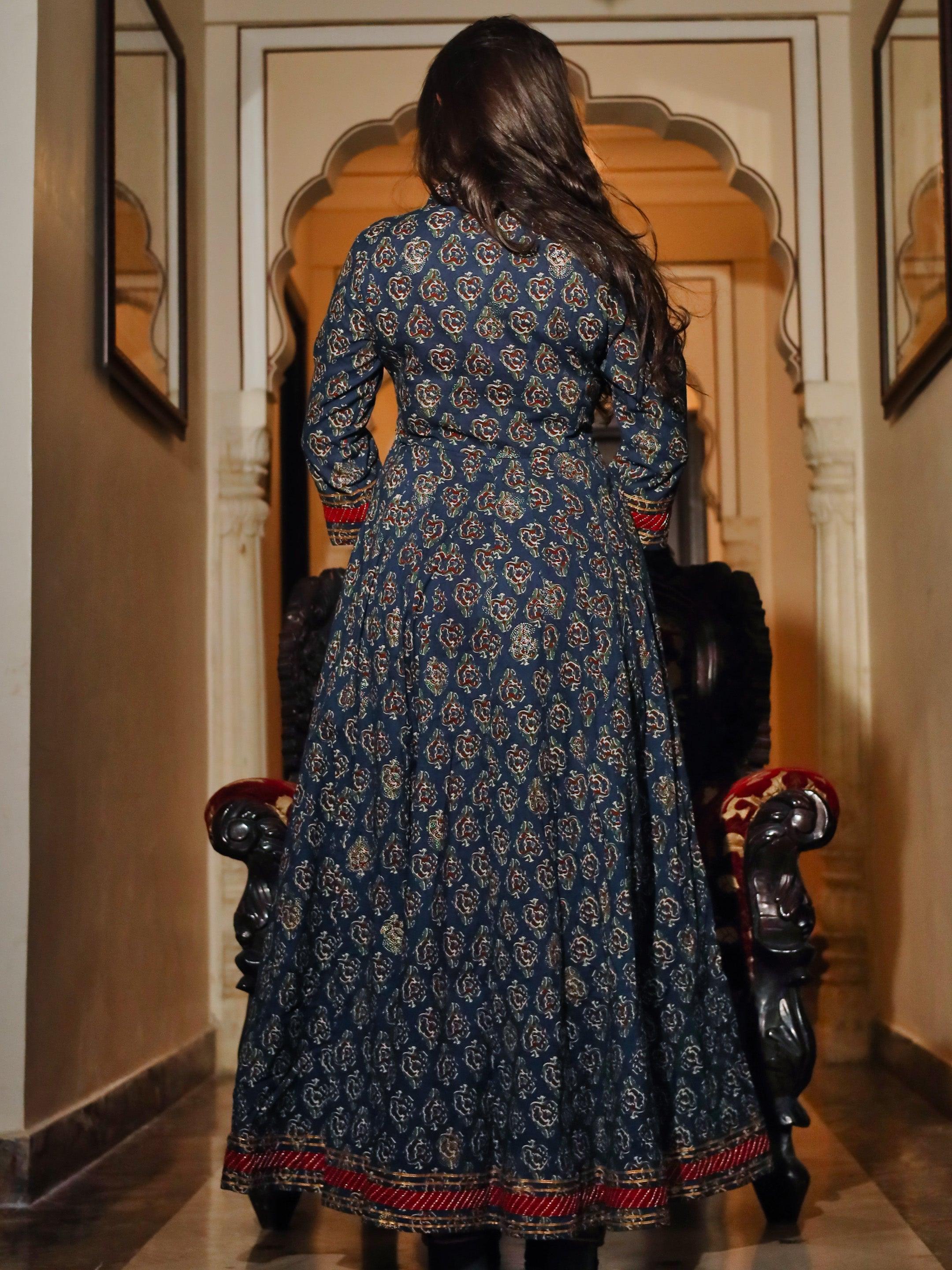  Blue Cotton Anarkali Kurta - world.com