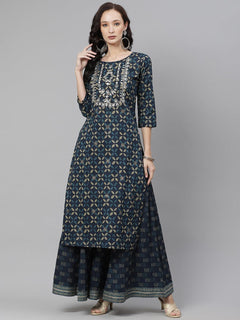Indigo Blue Kurta Set With Palazzo